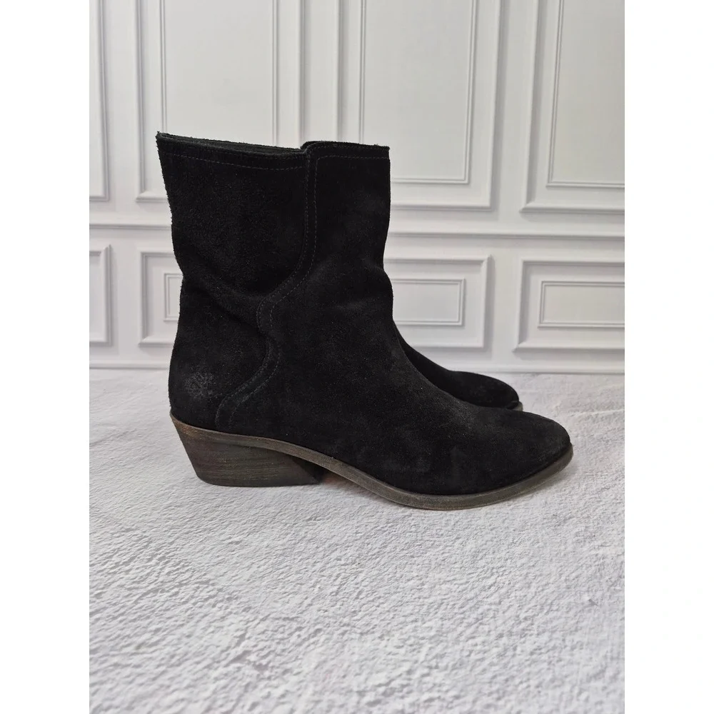 Frye Womens Size 9 M Suede Leather Farrah Wave Short Bootie Black Pull On